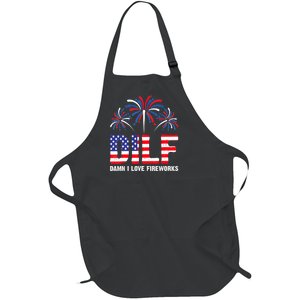 Dilf Damn I Love Fireworks Funny American Patriotic July 4th Full-Length Apron With Pockets