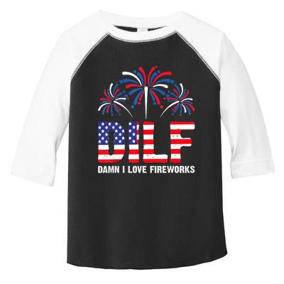 Dilf Damn I Love Fireworks Funny American Patriotic July 4th Toddler Fine Jersey T-Shirt