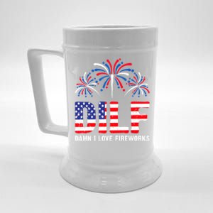 Dilf Damn I Love Fireworks Funny American Patriotic July 4th Beer Stein