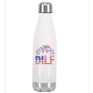 Dilf Damn I Love Fireworks Funny American Patriotic July 4th Stainless Steel Insulated Water Bottle