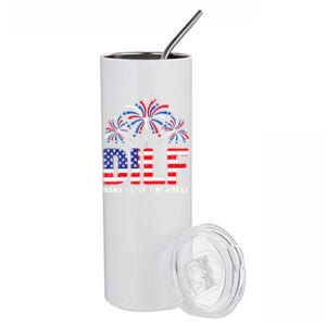 Dilf Damn I Love Fireworks Funny American Patriotic July 4th Stainless Steel Tumbler