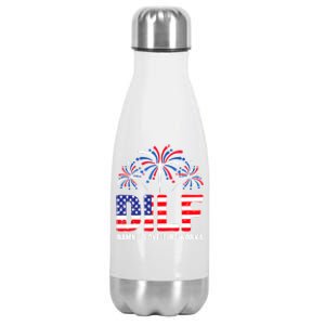 Dilf Damn I Love Fireworks Funny American Patriotic July 4th Stainless Steel Insulated Water Bottle