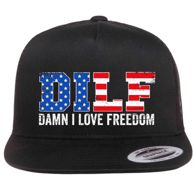 Dilf Damn I Love Freedom Flat Bill Trucker Hat