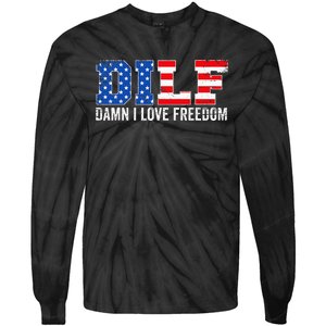 Dilf Damn I Love Freedom Tie-Dye Long Sleeve Shirt