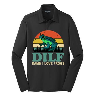 DILF Damn I Love Frogs Silk Touch Performance Long Sleeve Polo