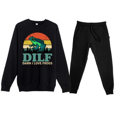 DILF Damn I Love Frogs Premium Crewneck Sweatsuit Set