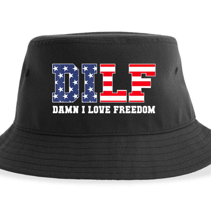 DILF Damn I Love Freedom Funny Patriotic 4th Of July Sustainable Bucket Hat