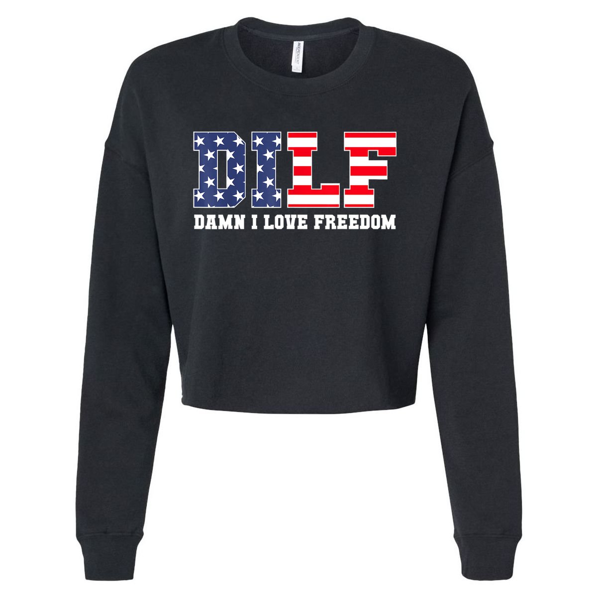 DILF Damn I Love Freedom Funny Patriotic 4th Of July Cropped Pullover Crew