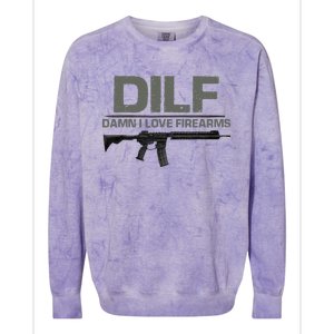 DILF Damn I Love Firearms Funny Colorblast Crewneck Sweatshirt