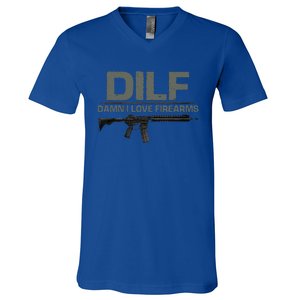 DILF Damn I Love Firearms Funny V-Neck T-Shirt