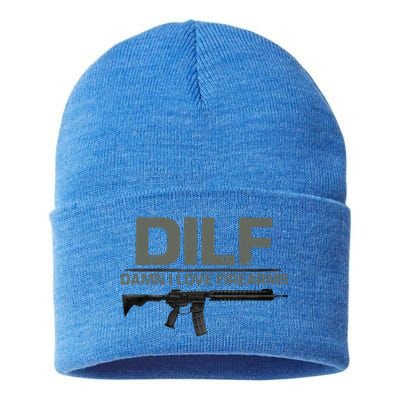 DILF Damn I Love Firearms Funny Sustainable Knit Beanie