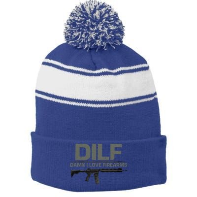 DILF Damn I Love Firearms Funny Stripe Pom Pom Beanie