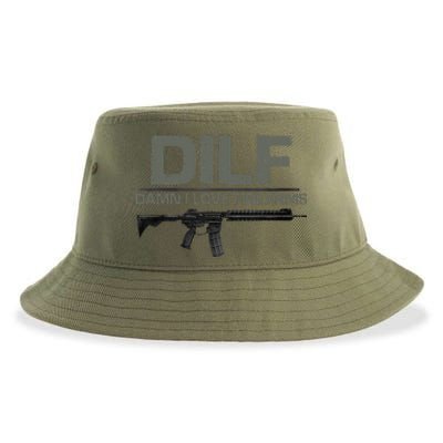 DILF Damn I Love Firearms Funny Sustainable Bucket Hat