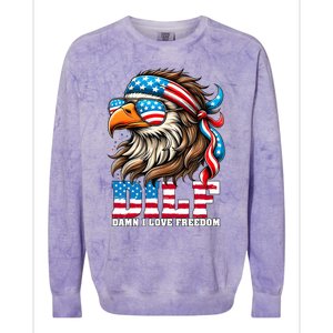 Dilf Damn I Love Freedom Eagle Mullet Funny 4th Of July Colorblast Crewneck Sweatshirt