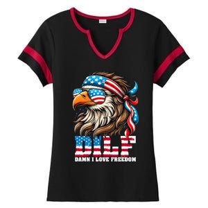 Dilf Damn I Love Freedom Eagle Mullet Funny 4th Of July Ladies Halftime Notch Neck Tee