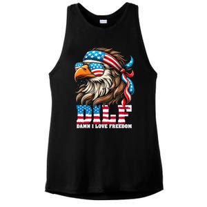 Dilf Damn I Love Freedom Eagle Mullet Funny 4th Of July Ladies PosiCharge Tri-Blend Wicking Tank