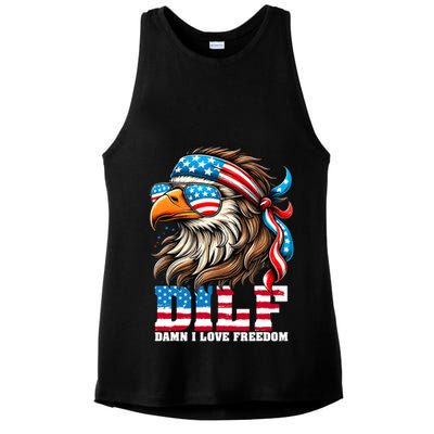 Dilf Damn I Love Freedom Eagle Mullet Funny 4th Of July Ladies PosiCharge Tri-Blend Wicking Tank