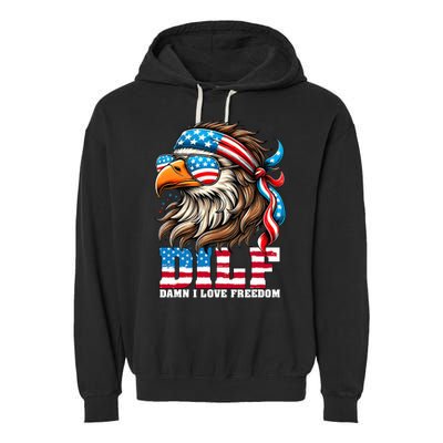 Dilf Damn I Love Freedom Eagle Mullet Funny 4th Of July Garment-Dyed Fleece Hoodie