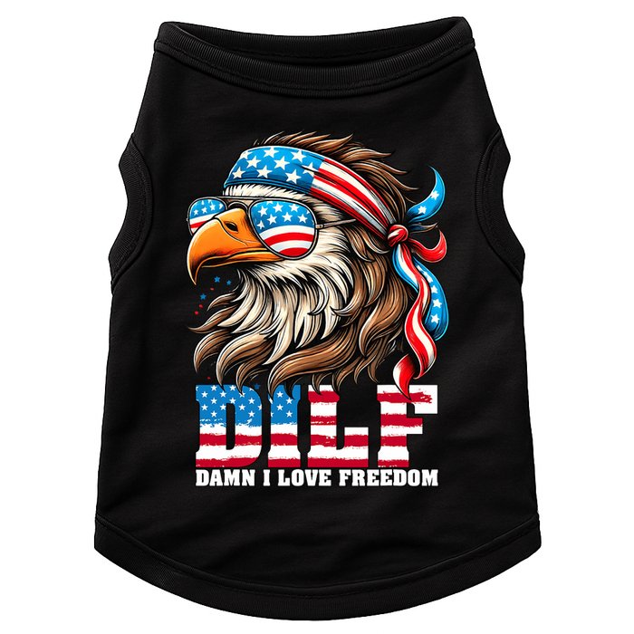 Dilf Damn I Love Freedom Eagle Mullet Funny 4th Of July Doggie Tank