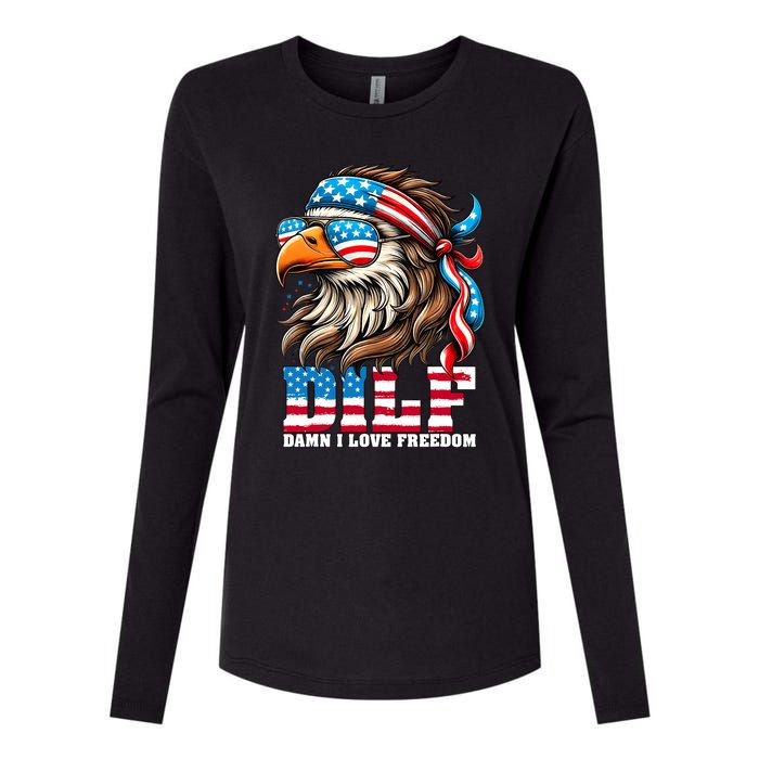 Dilf Damn I Love Freedom Eagle Mullet Funny 4th Of July Womens Cotton Relaxed Long Sleeve T-Shirt