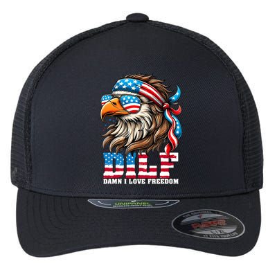 Dilf Damn I Love Freedom Eagle Mullet Funny 4th Of July Flexfit Unipanel Trucker Cap
