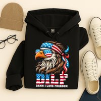 Dilf Damn I Love Freedom Eagle Mullet Funny 4th Of July Hoodie