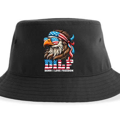 Dilf Damn I Love Freedom Eagle Mullet Funny 4th Of July Sustainable Bucket Hat