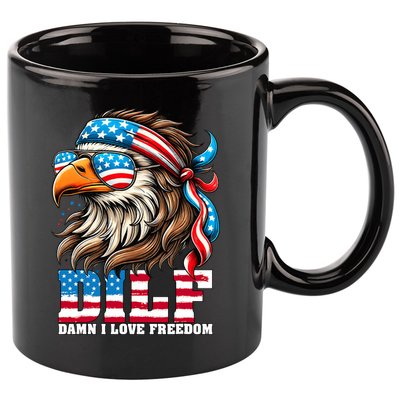 Dilf Damn I Love Freedom Eagle Mullet Funny 4th Of July 11oz C Handle Ceramic Mug