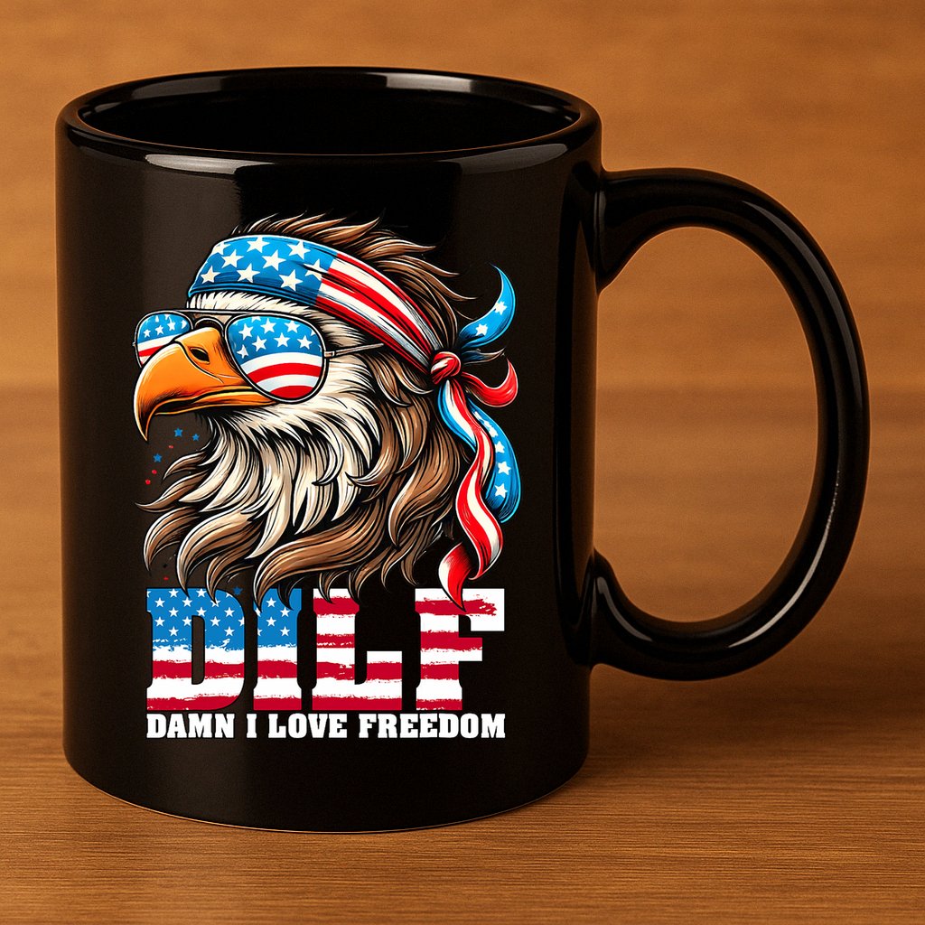 Dilf Damn I Love Freedom Eagle Mullet Funny 4th Of July 11oz C Handle Ceramic Mug