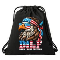 Dilf Damn I Love Freedom Eagle Mullet Funny 4th Of July Drawstring Bag