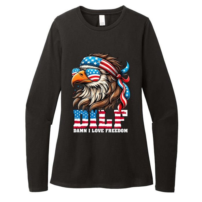 Dilf Damn I Love Freedom Eagle Mullet Funny 4th Of July Womens CVC Long Sleeve Shirt