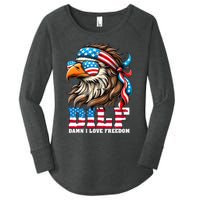 Dilf Damn I Love Freedom Eagle Mullet Funny 4th Of July Women's Perfect Tri Tunic Long Sleeve Shirt