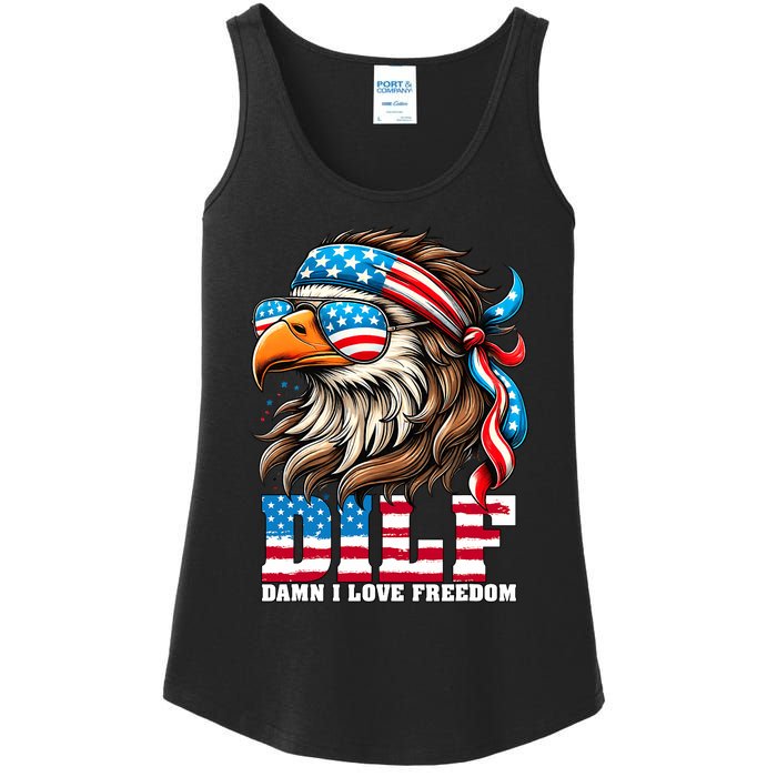 Dilf Damn I Love Freedom Eagle Mullet Funny 4th Of July Ladies Essential Tank