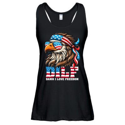 Dilf Damn I Love Freedom Eagle Mullet Funny 4th Of July Ladies Essential Flowy Tank