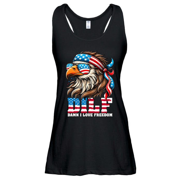 Dilf Damn I Love Freedom Eagle Mullet Funny 4th Of July Ladies Essential Flowy Tank