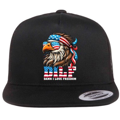 Dilf Damn I Love Freedom Eagle Mullet Funny 4th Of July Flatbill Hat