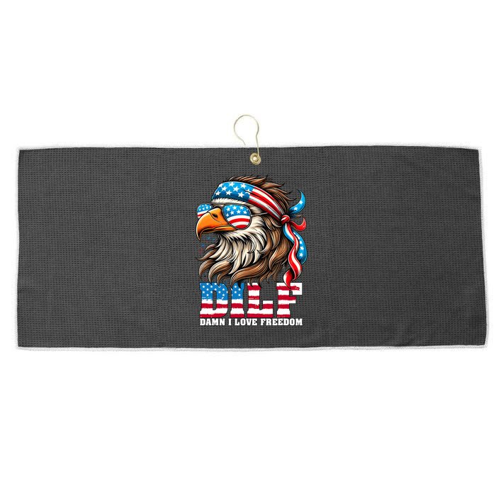 Dilf Damn I Love Freedom Eagle Mullet Funny 4th Of July Large Microfiber Waffle Golf Towel