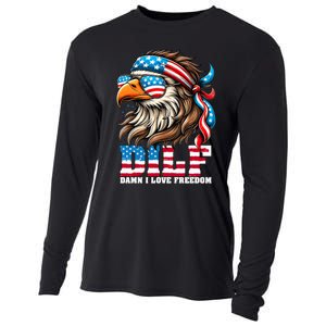 Dilf Damn I Love Freedom Eagle Mullet Funny 4th Of July Cooling Performance Long Sleeve Crew