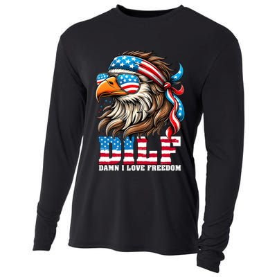Dilf Damn I Love Freedom Eagle Mullet Funny 4th Of July Cooling Performance Long Sleeve Crew