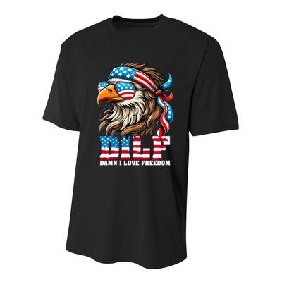 Dilf Damn I Love Freedom Eagle Mullet Funny 4th Of July Youth Performance Sprint T-Shirt