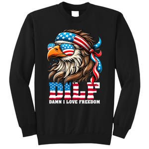 Dilf Damn I Love Freedom Eagle Mullet Funny 4th Of July Tall Sweatshirt