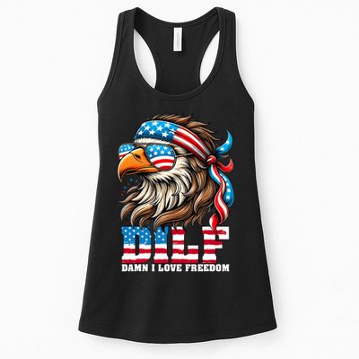 Dilf Damn I Love Freedom Eagle Mullet Funny 4th Of July Womens Tank Top