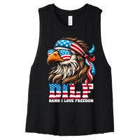 Dilf Damn I Love Freedom Eagle Mullet Funny 4th Of July Women's Racerback Cropped Tank