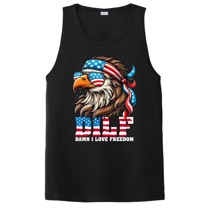 Dilf Damn I Love Freedom Eagle Mullet Funny 4th Of July PosiCharge Competitor Tank