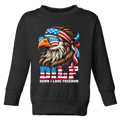 Dilf Damn I Love Freedom Eagle Mullet Funny 4th Of July Toddler Sweatshirt