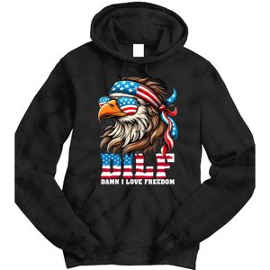 Dilf Damn I Love Freedom Eagle Mullet Funny 4th Of July Tie Dye Hoodie