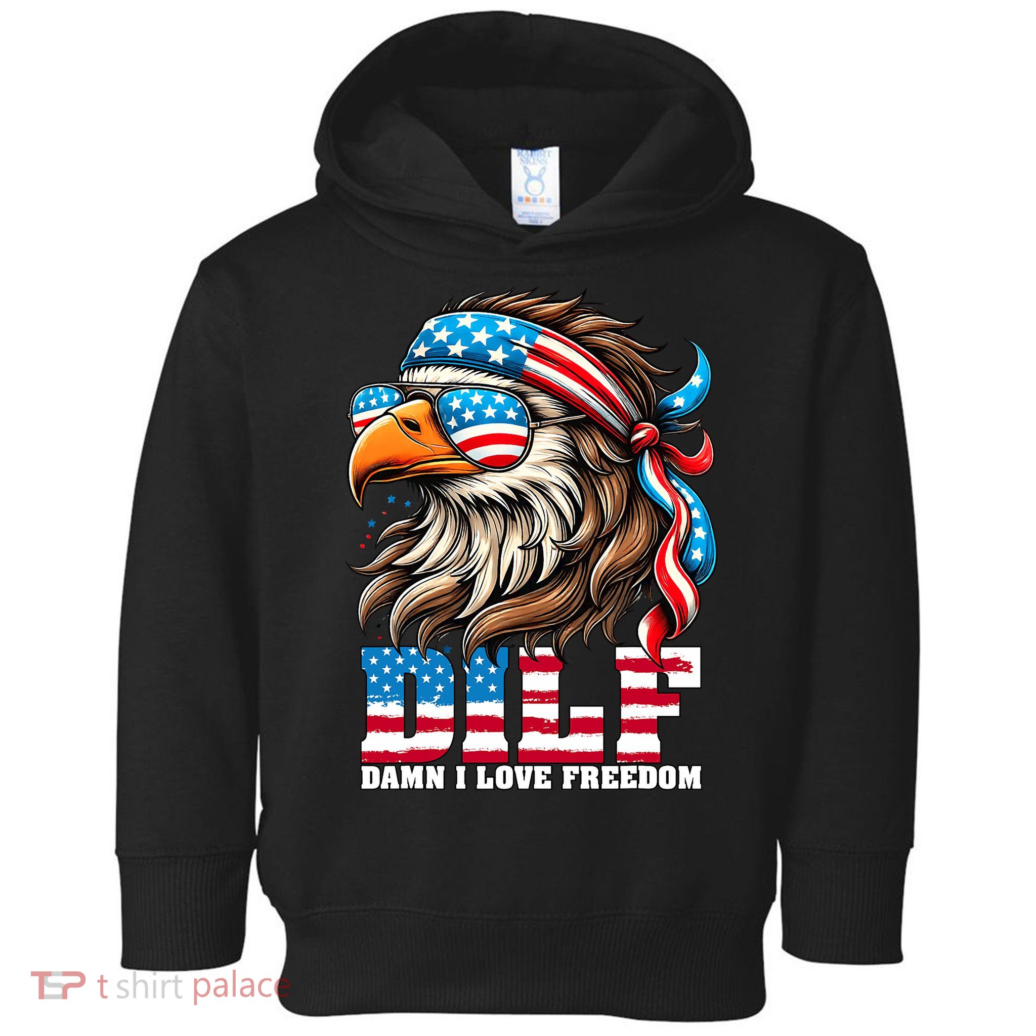 Dilf Damn I Love Freedom Eagle Mullet Funny 4th Of July Toddler Hoodie