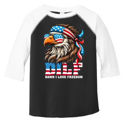 Dilf Damn I Love Freedom Eagle Mullet Funny 4th Of July Toddler Fine Jersey T-Shirt