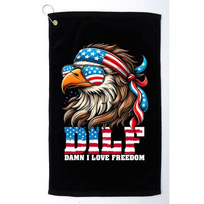Dilf Damn I Love Freedom Eagle Mullet Funny 4th Of July Golf Towel