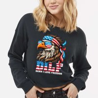 Dilf Damn I Love Freedom Eagle Mullet Funny 4th Of July Cropped Pullover Crew